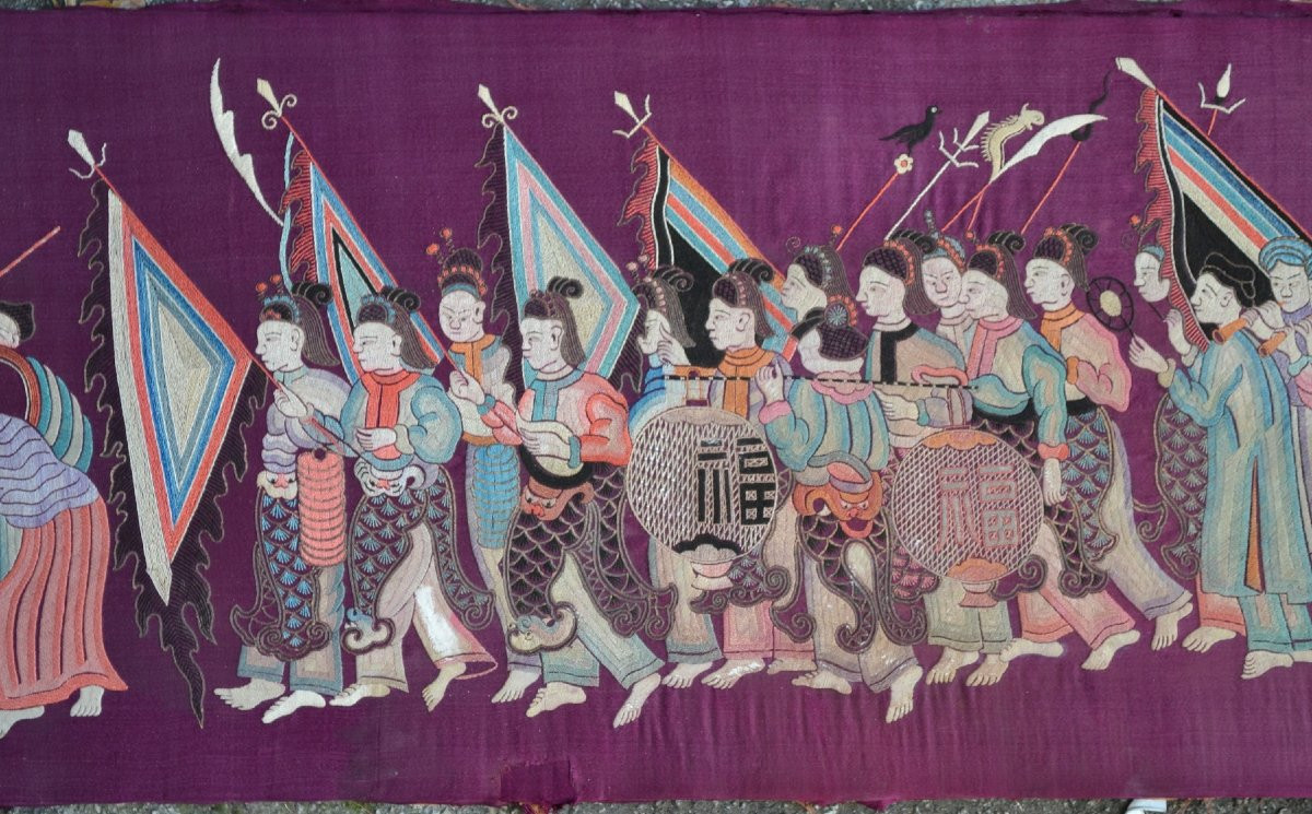 Broderie de soie.Dynastie Qing.Chine 19° siècle.-photo-2