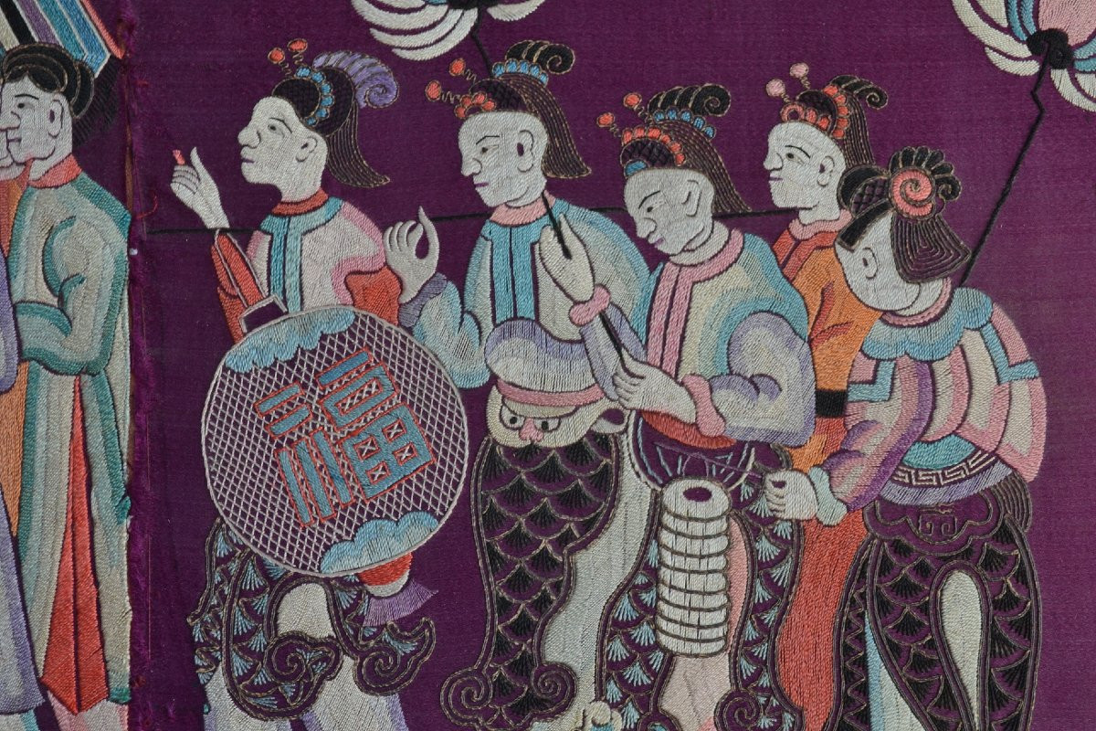 Broderie de soie.Dynastie Qing.Chine 19° siècle.-photo-6
