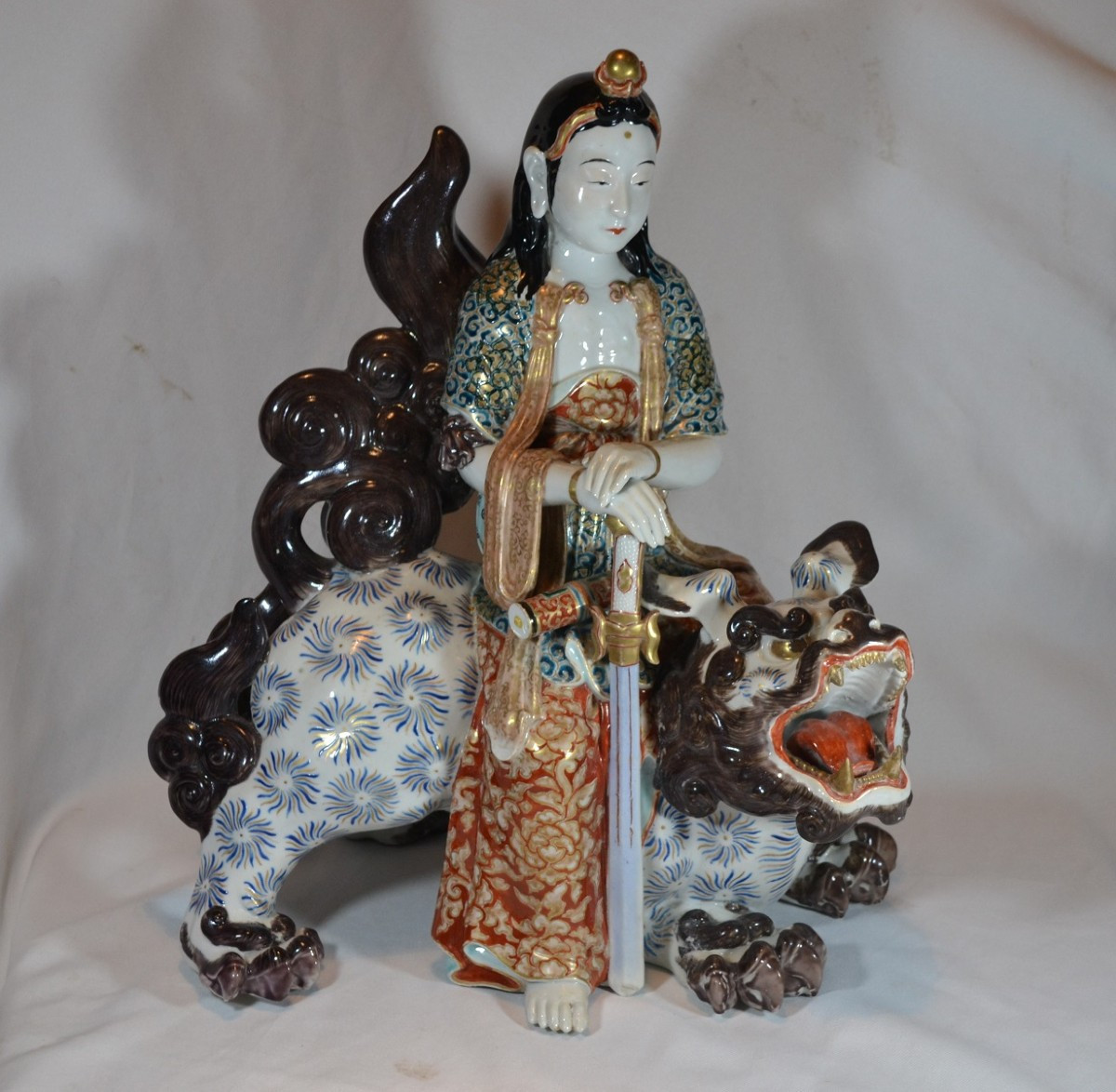 Boddhisatva Monju In Kyushu Porcelain. Japan End Of The 19th Century.