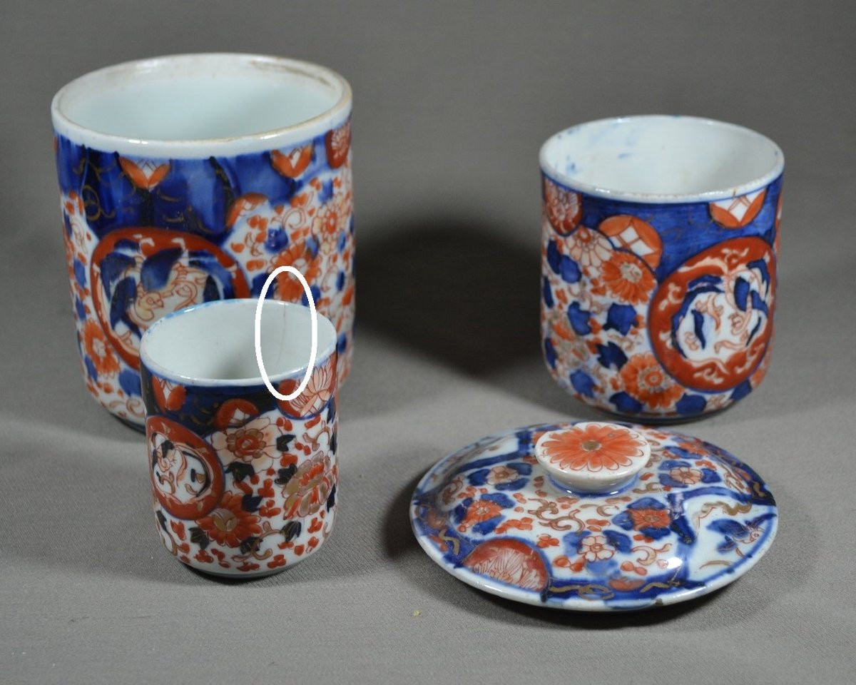 Set Of 3 "imari" Porcelain Pots. Arita Japan, Early 18th Century.-photo-4
