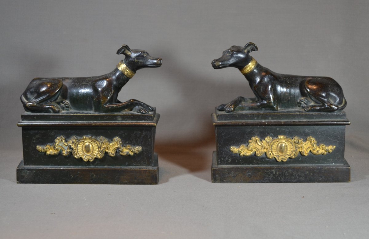 Paire de chenets en bronze doré.Epoque début 18°siècle, Régence.-photo-2