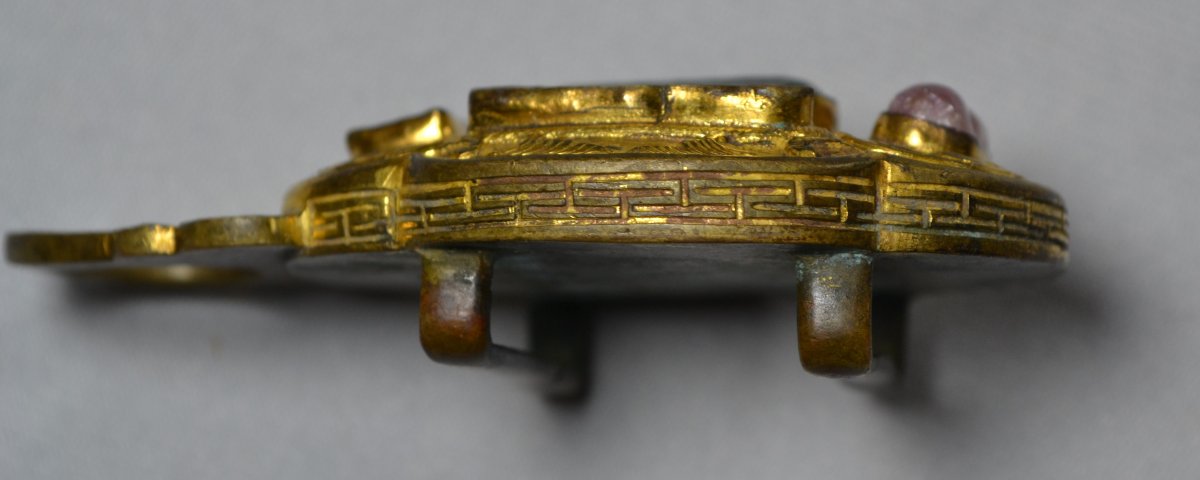 Gilt Bronze Belt Buckle Inlaid With Stones. China, Kangxi-qianlong Period.-photo-3