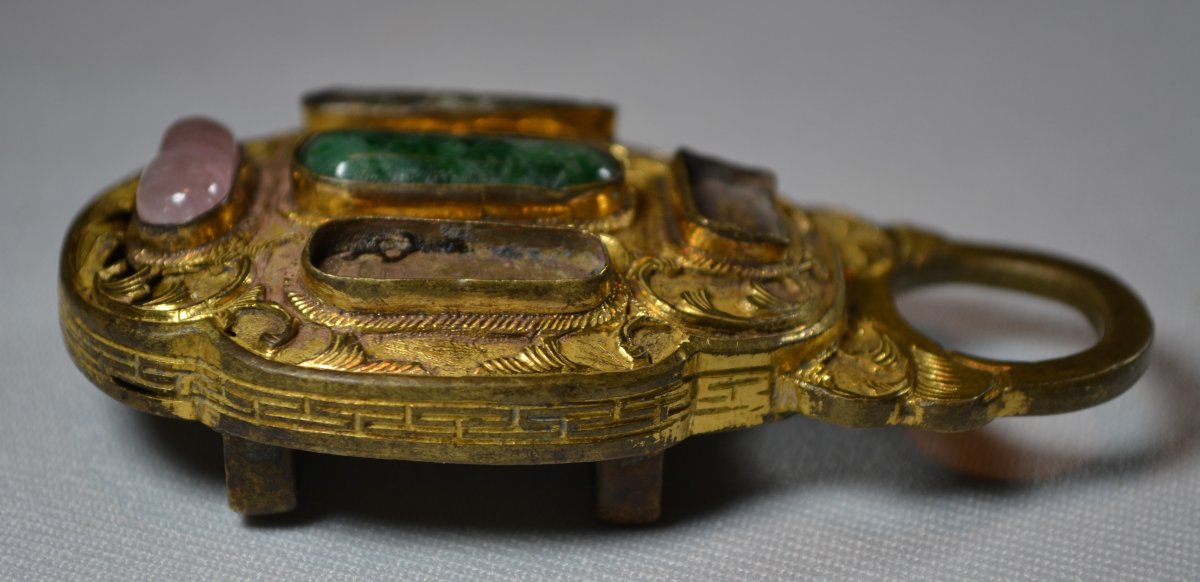 Gilt Bronze Belt Buckle Inlaid With Stones. China, Kangxi-qianlong Period.-photo-2