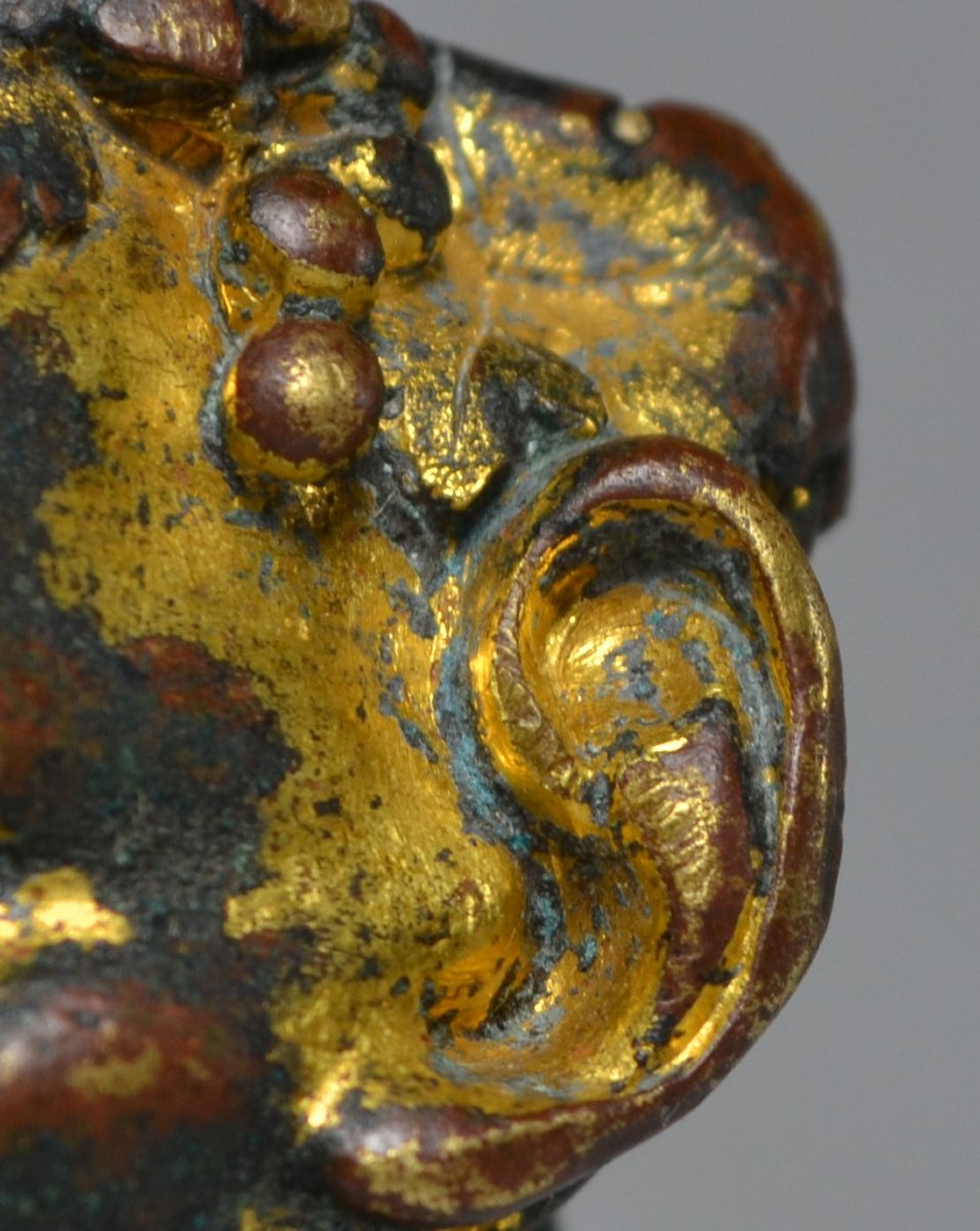 Tête de Bacchus en bronze doré,pommeau de canne renaissance Italienne,16°siècle.-photo-6