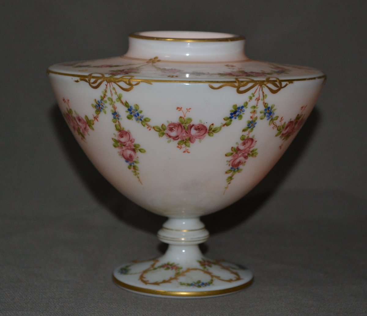 Opaline Urn With Floral Decoration. France, Restoration, Early 19th Century.-photo-2