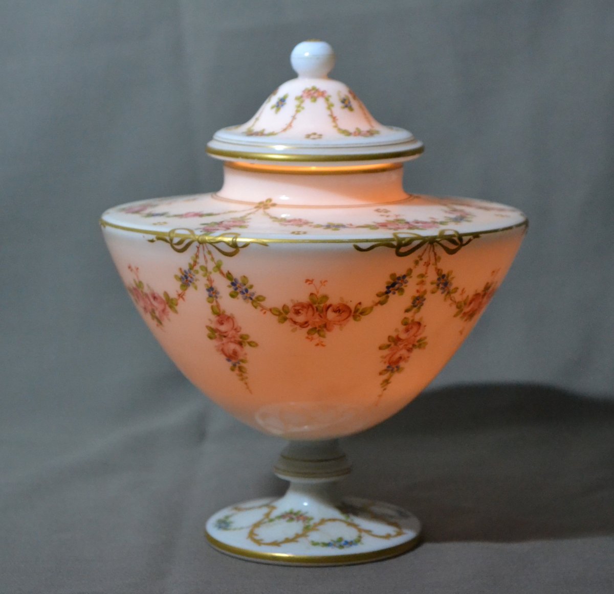 Opaline Urn With Floral Decoration. France, Restoration, Early 19th Century.-photo-5