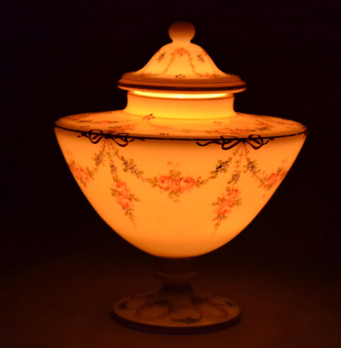 Opaline Urn With Floral Decoration. France, Restoration, Early 19th Century.-photo-6