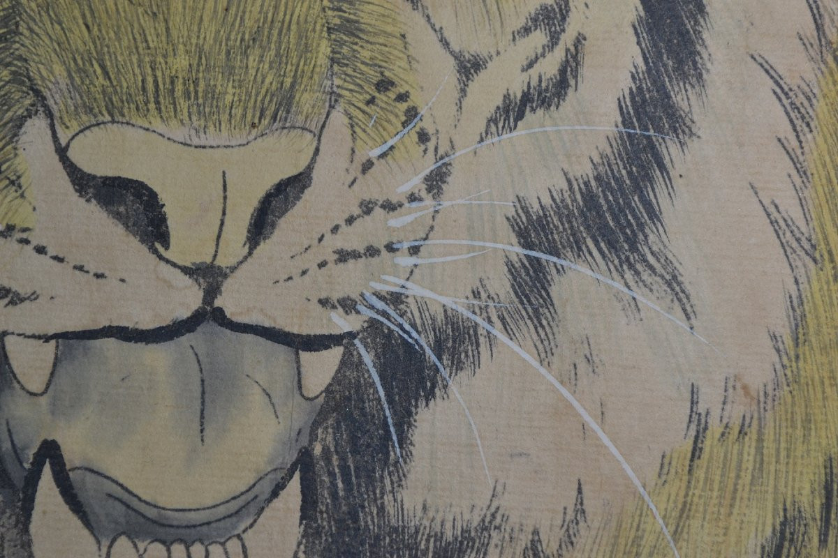 Tiger Head. Ink And Pigments On Paper. Meiji Period. Signature And Stamp. -photo-4