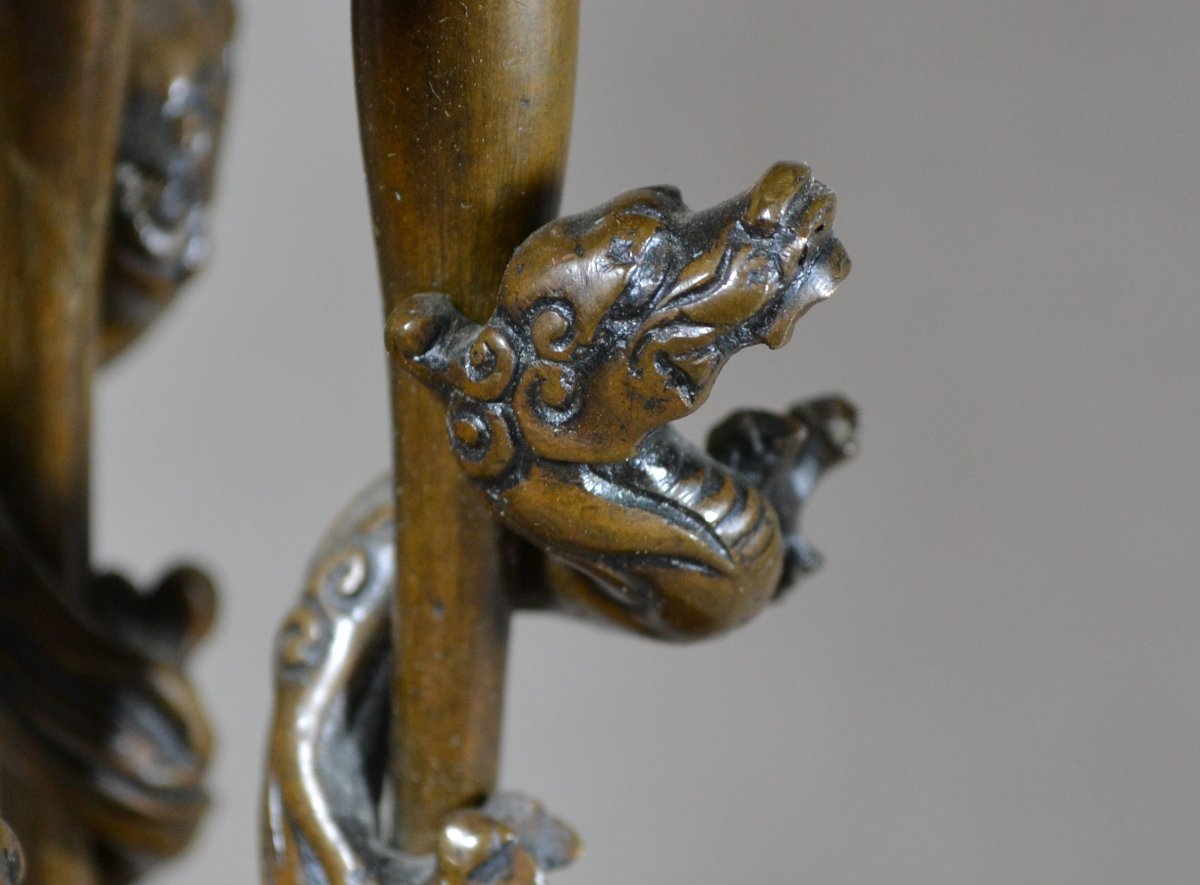Brûle-parfums en bronze aux dragons et perle sacrée.Japon 19°siècle.  -photo-3