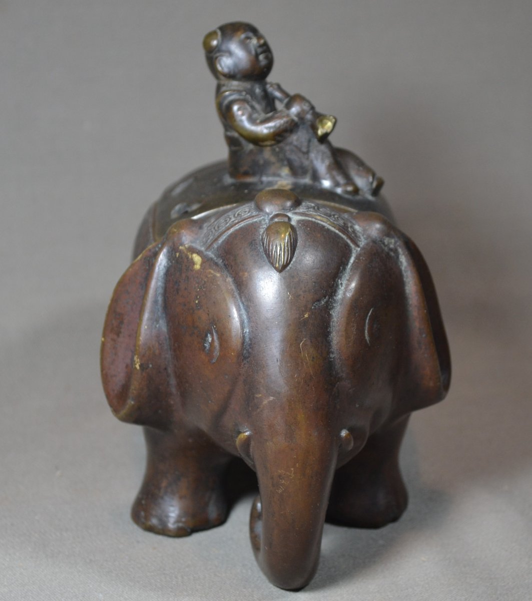 Bronze Incense Burner. Elephant Shape. China, 18th Century. Marked And Signed.gu Mei-photo-2