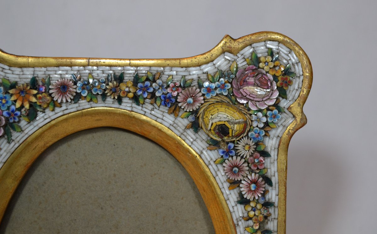 Cadre en bois doré.Micro Mosaique de verre.Venise 19°siècle. -photo-4