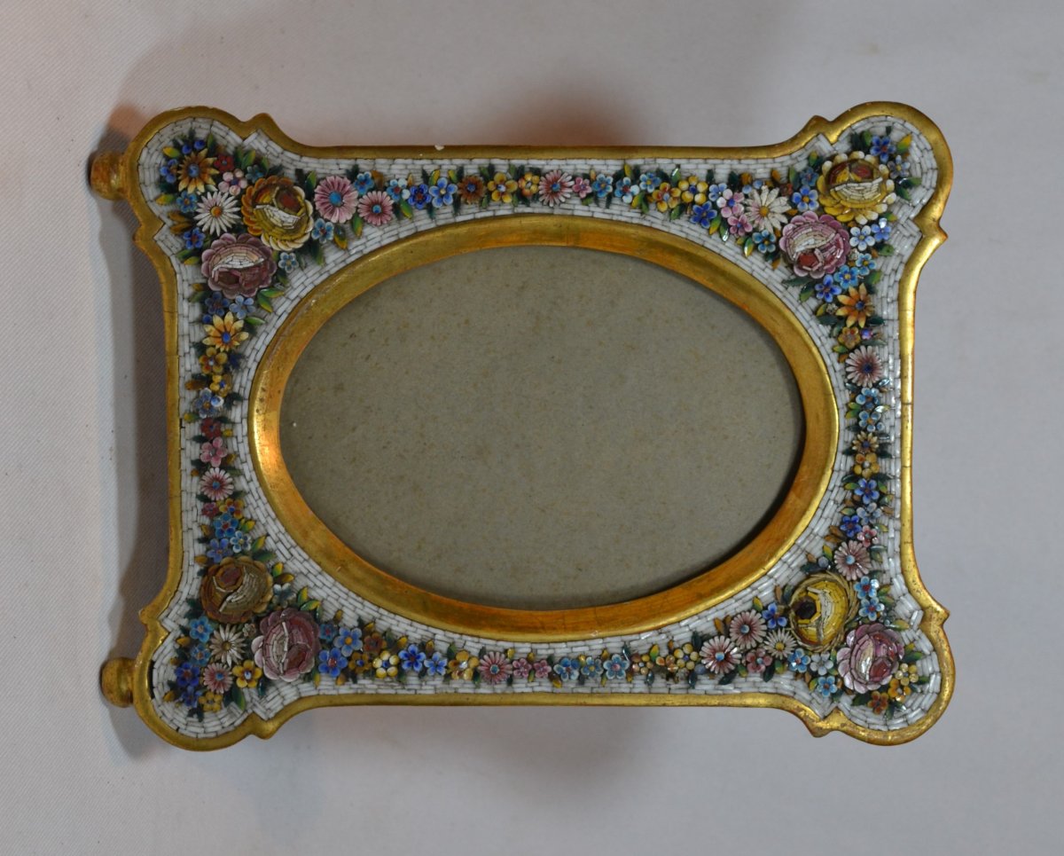 Cadre en bois doré.Micro Mosaique de verre.Venise 19°siècle. -photo-5