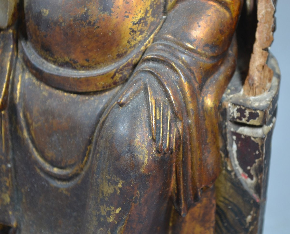 Dignitaire Chinois en bois sculpté 17° siècle ou avant.-photo-6