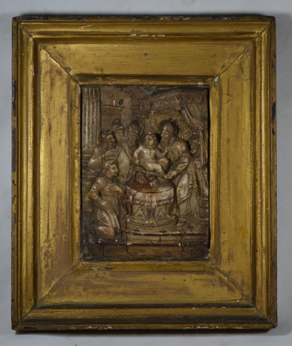 Plaque en albâtre. Circoncision du Christ. Flandres 16°siècle. -photo-1