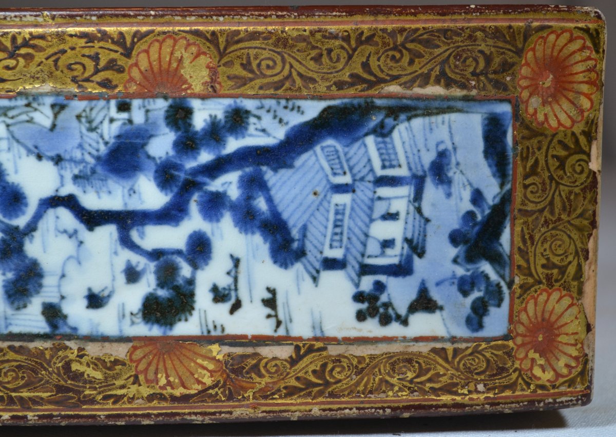 Tokkuri en porcelaine, décor en bleu sous couverte. Partiellement laqué. Japon fin 17°siècle-photo-7