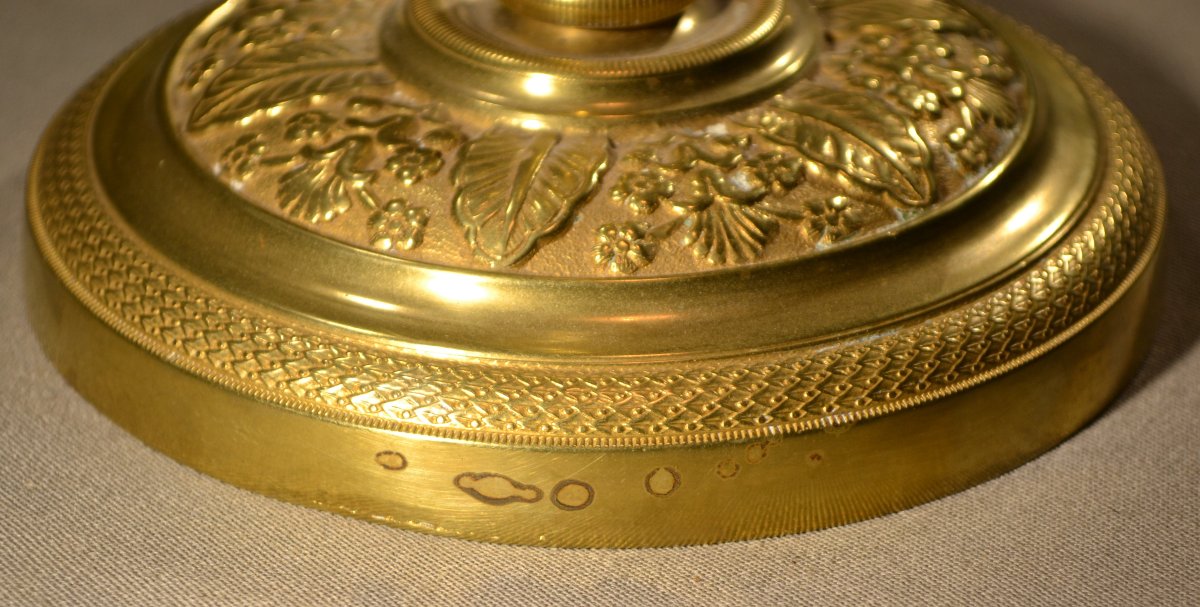 Pair Of Bulbous Gilt Bronze Candlesticks. France, Early 19th Century. Louis XVIII, Charles X-photo-5