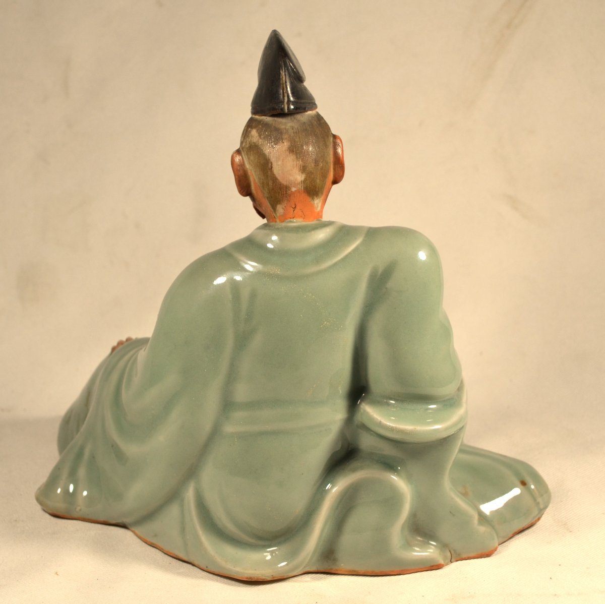The Poet Kakinomoto In Celadon Porcelain By Kamesuke. Hyogo Region, Japan, Circa 1800.   -photo-2