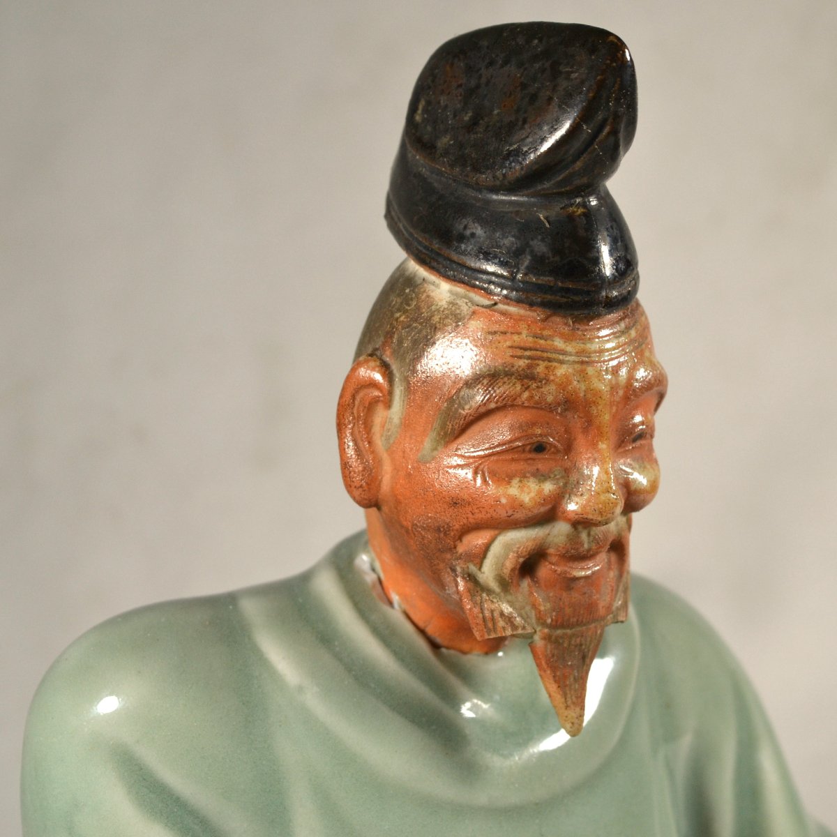The Poet Kakinomoto In Celadon Porcelain By Kamesuke. Hyogo Region, Japan, Circa 1800.   -photo-4