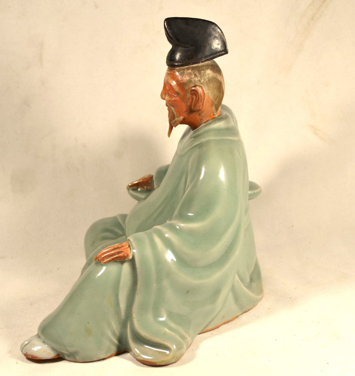 The Poet Kakinomoto In Celadon Porcelain By Kamesuke. Hyogo Region, Japan, Circa 1800.   -photo-2