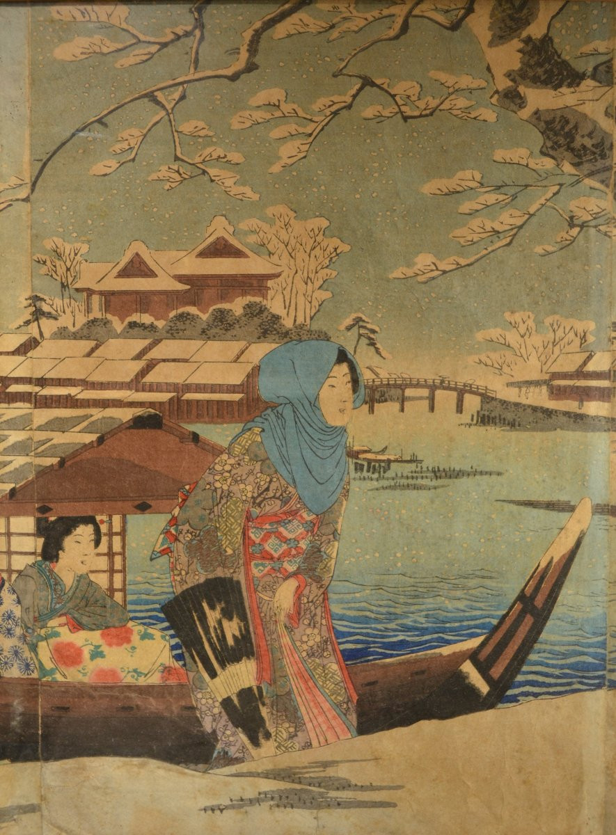 Prints By Kunisada. Triptych. Japan, 19th Century. -photo-3