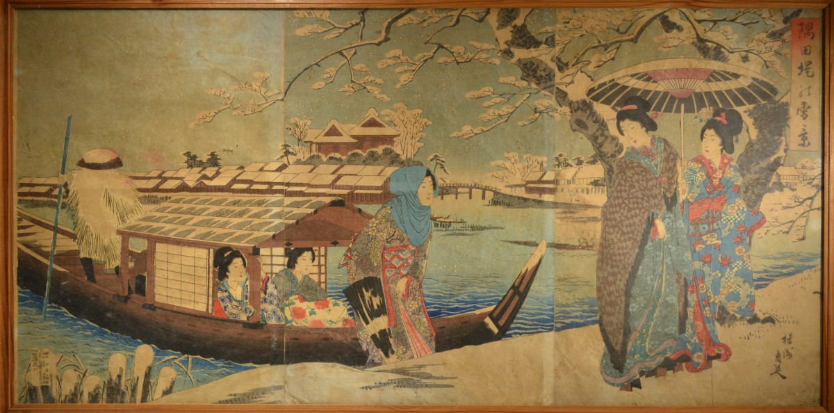 Prints By Kunisada. Triptych. Japan, 19th Century. 