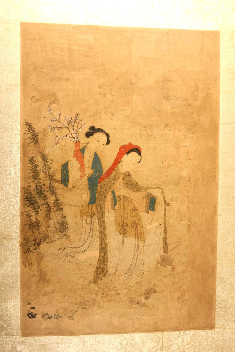 Chinese Painting On Paper. Noble Ladies With Prunus. China, Qing Period Or Earlier. -photo-2