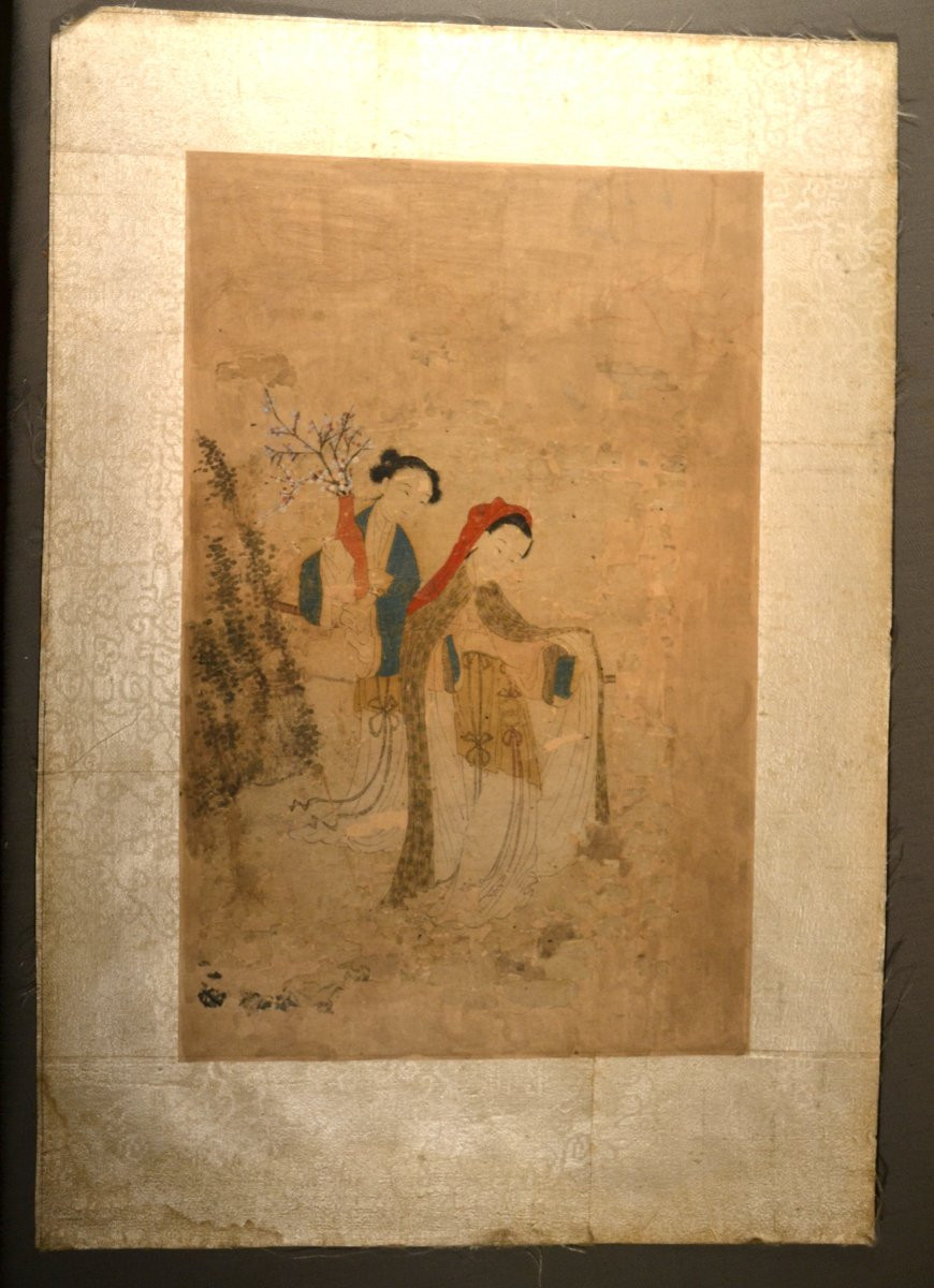 Chinese Painting On Paper. Noble Ladies With Prunus. China, Qing Period Or Earlier. -photo-1