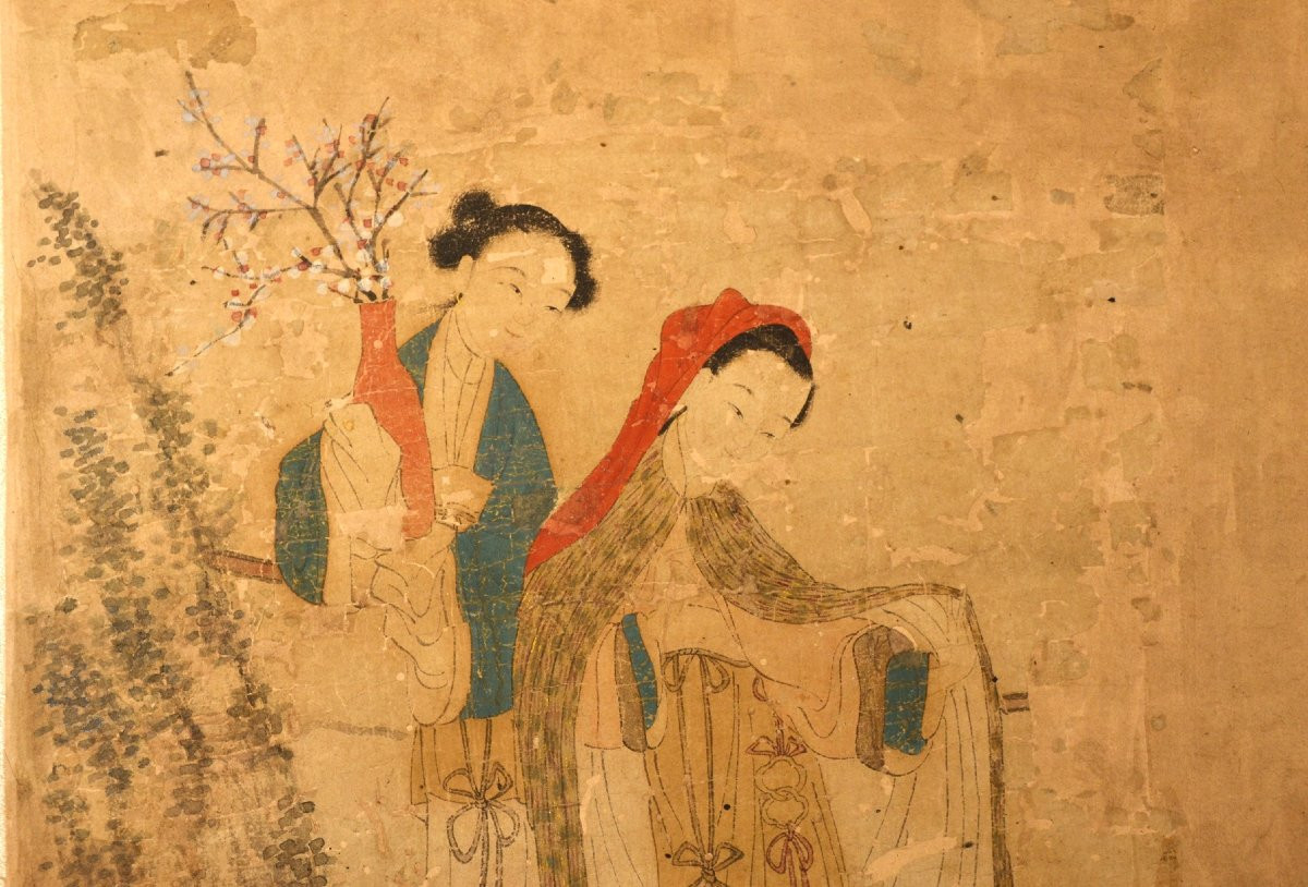 Chinese Painting On Paper. Noble Ladies With Prunus. China, Qing Period Or Earlier. -photo-2
