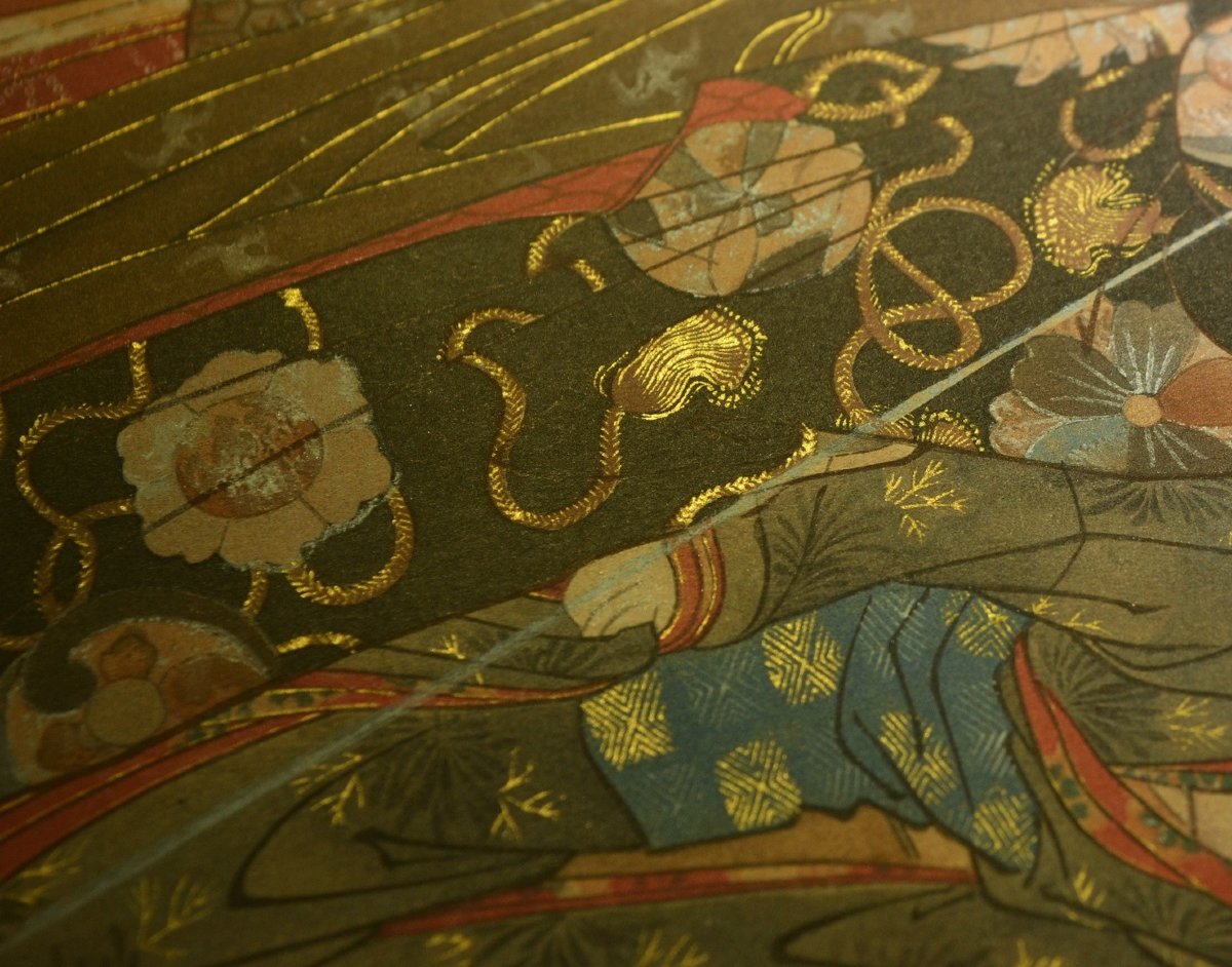 Japanese Woodblock Print. Ladies With A Cat. Meiji Period. -photo-3