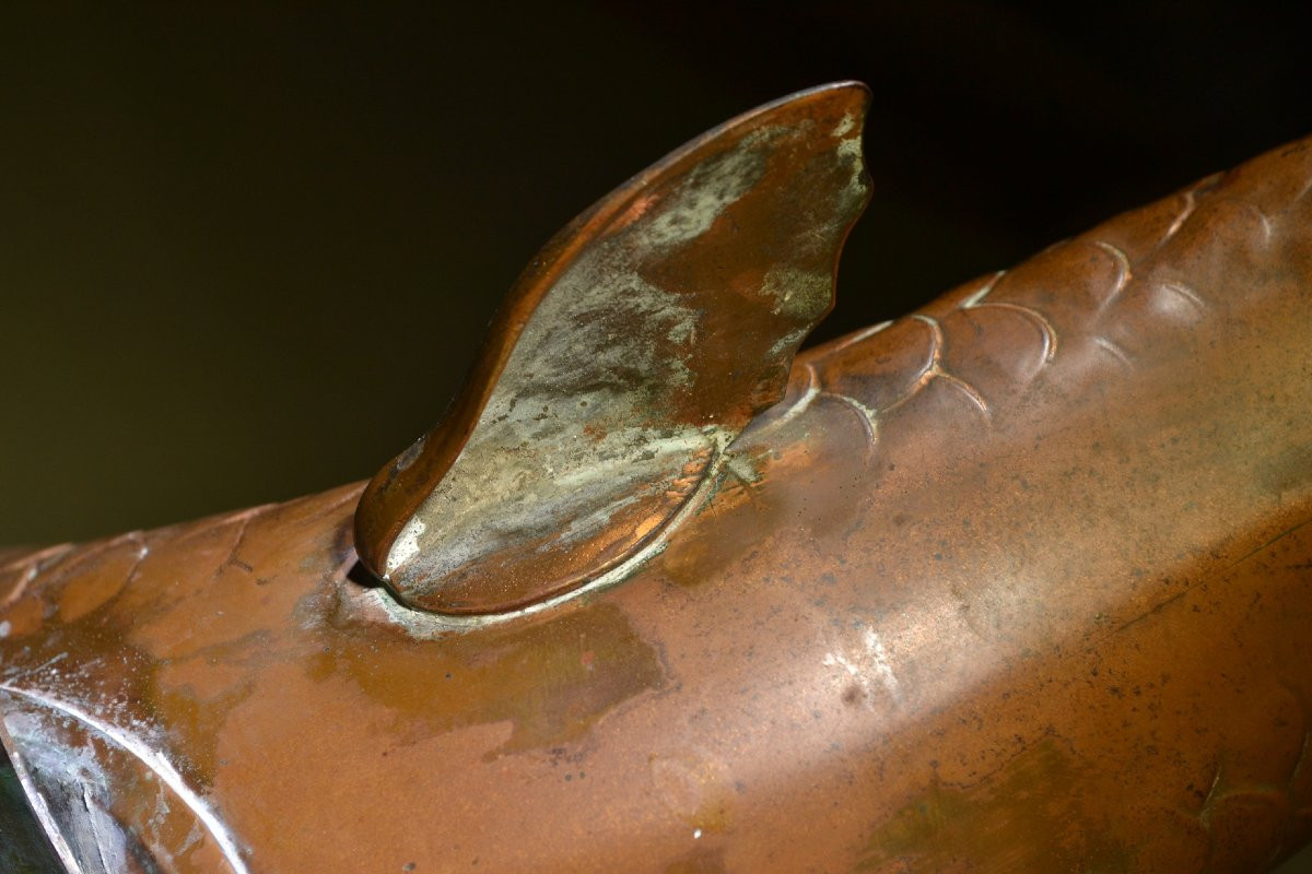 Dauphin-Fontaine en cuivre repoussé et bronze. France fin 19°siècle. -photo-4