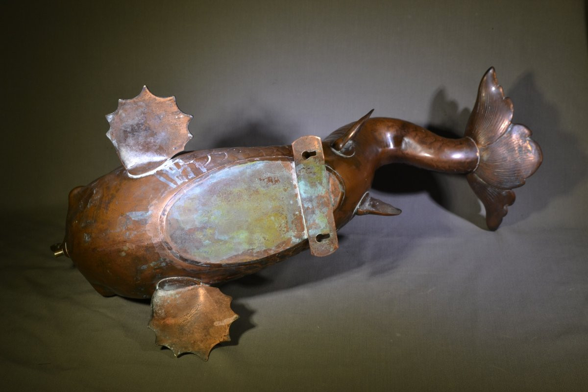 Dauphin-Fontaine en cuivre repoussé et bronze. France fin 19°siècle. -photo-8