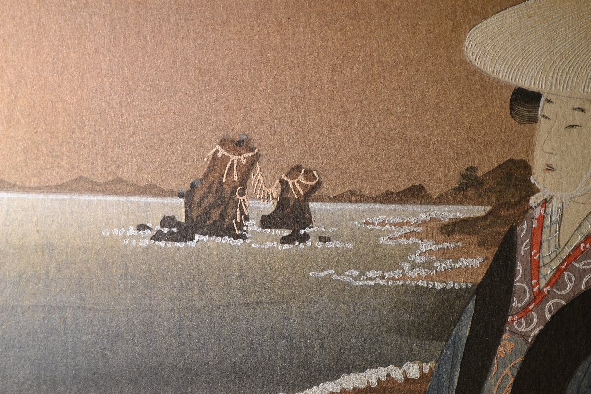 Japanese Woodblock Print "the Rock Of The Spouses". Meiji Period. -photo-1