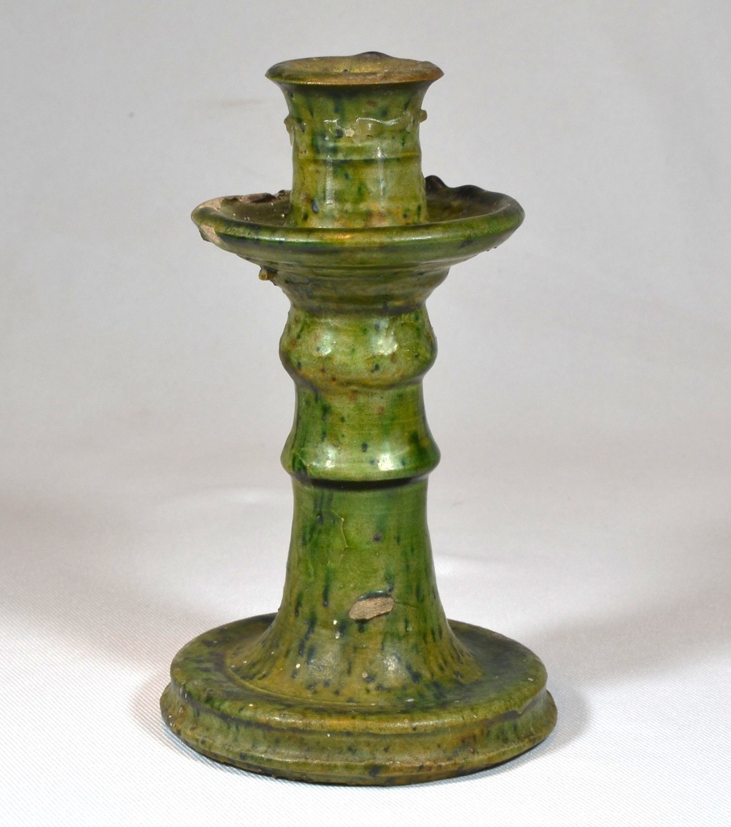 Green Glazed Terracotta Candlestick. China, Tang Dynasty, 8th Century. 