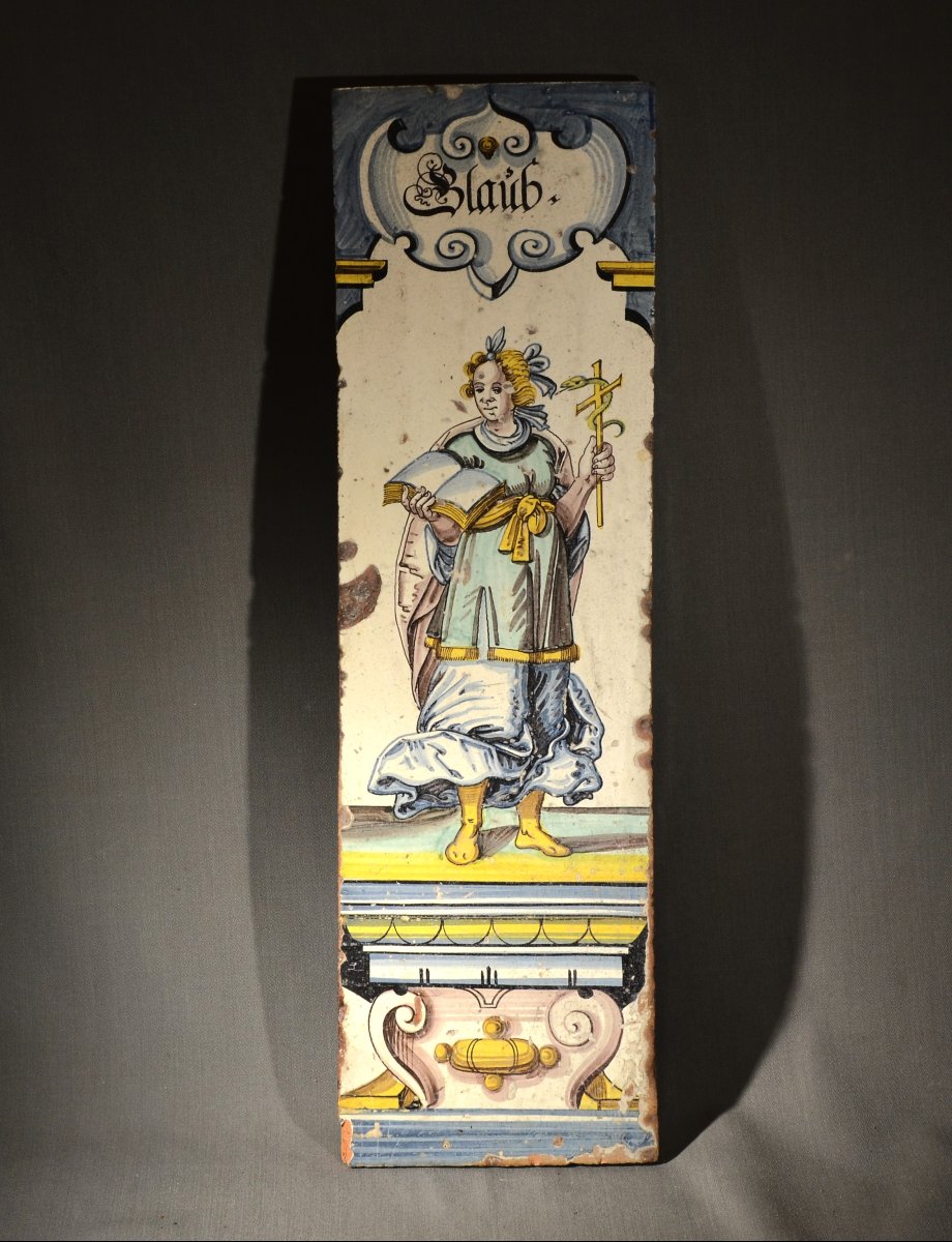 Carreau en faïence émaillée. Germanique fin 17° siècle. -photo-1