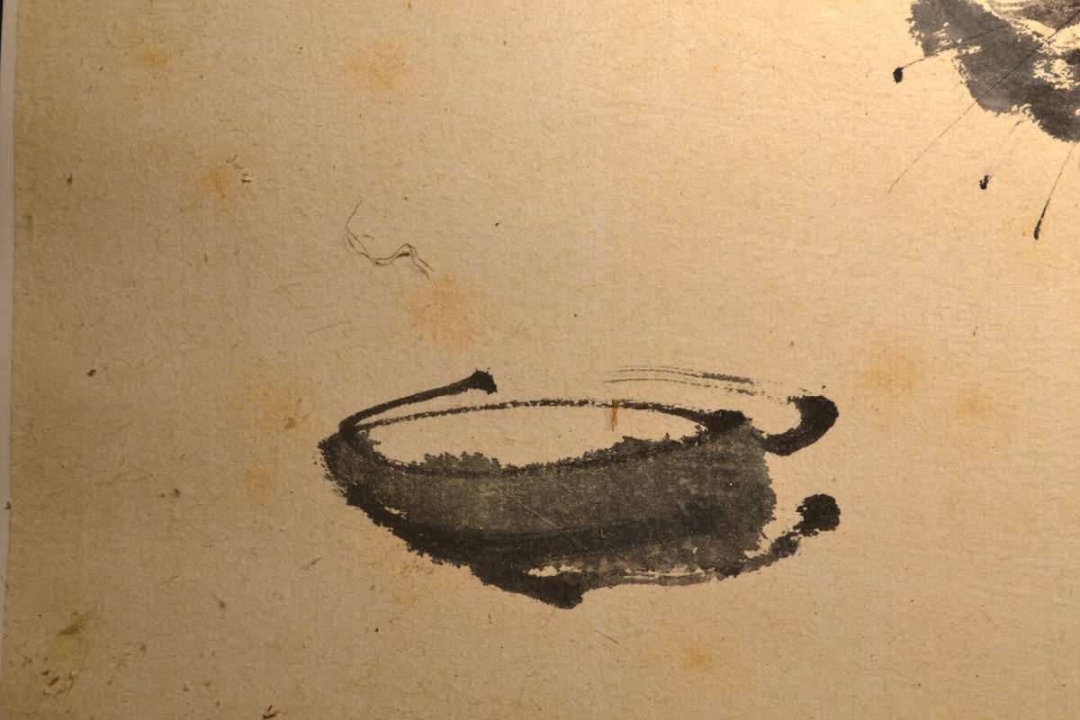 Watercolor, Ink On Paper. Sleeping Cat. Japan Or China, 20th Century. -photo-2