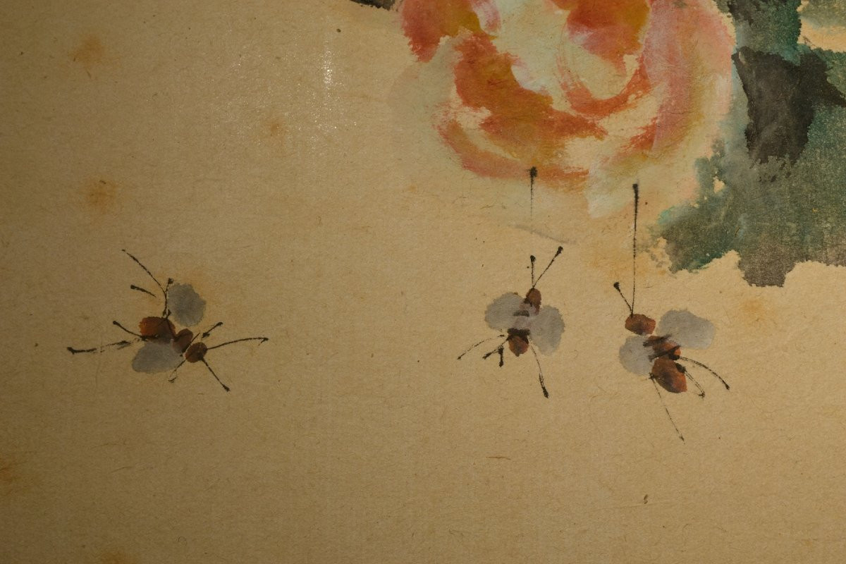 Watercolor, Ink On Paper. Sleeping Cat. Japan Or China, 20th Century. -photo-6