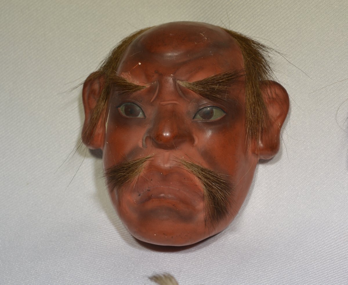 Collection Of 6 Miniature Noh Theatre Masks. Japan Meiji Period Late 19th Century. -photo-2