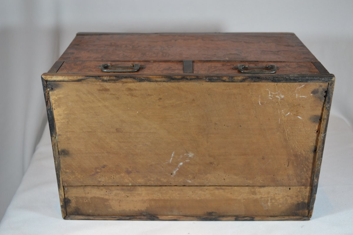 Hibachi ou Jardinière en bois et cuivre. Japon période Taisho vers 1930. -photo-7