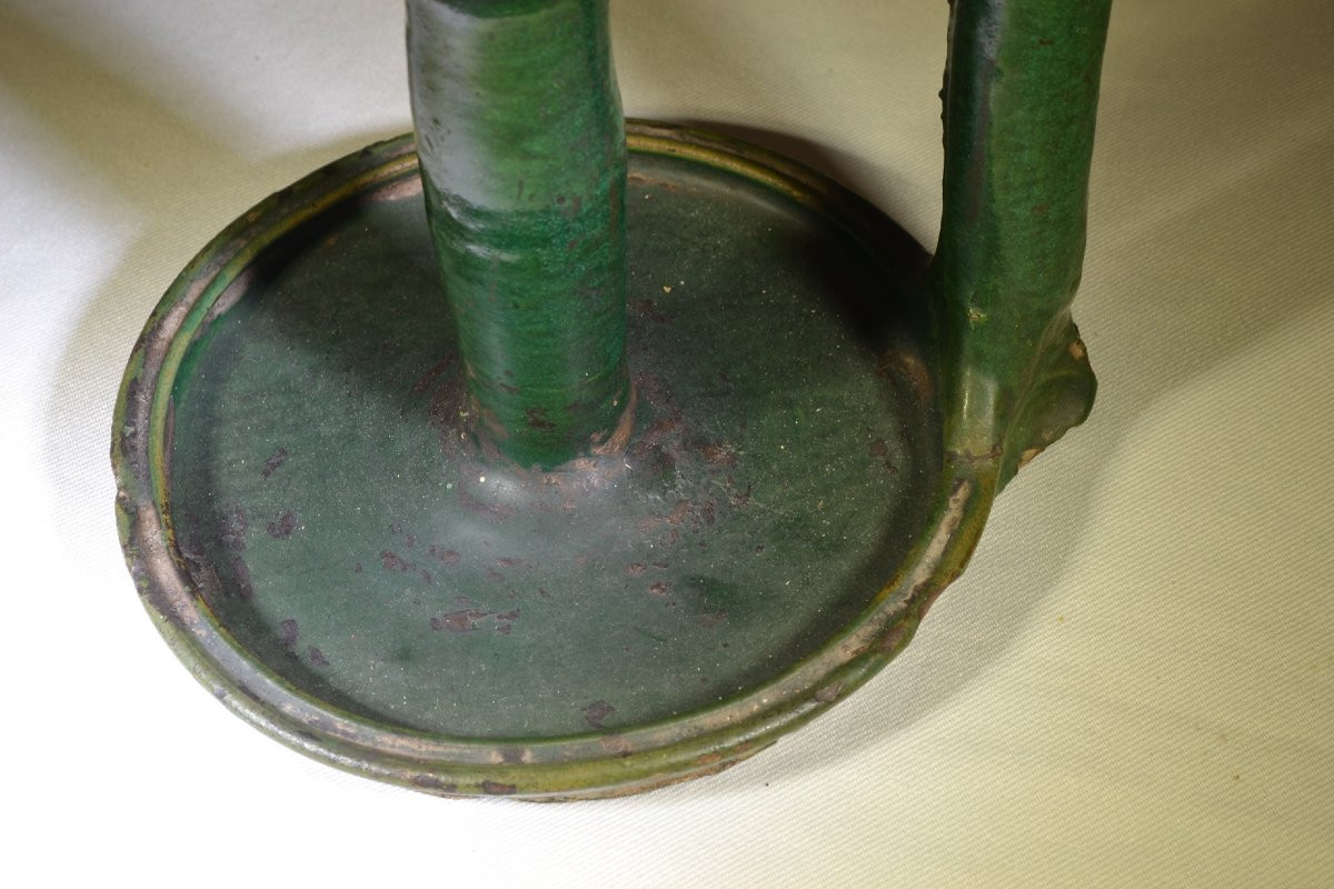 Green Glazed Earthenware Oil Lamp. Morocco, 19th Century.-photo-1