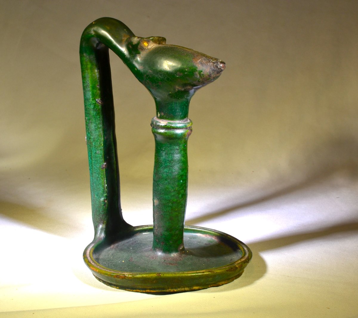 Green Glazed Earthenware Oil Lamp. Morocco, 19th Century.-photo-2