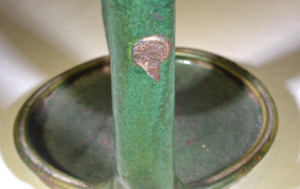 Green Glazed Earthenware Oil Lamp. Morocco, 19th Century.-photo-3