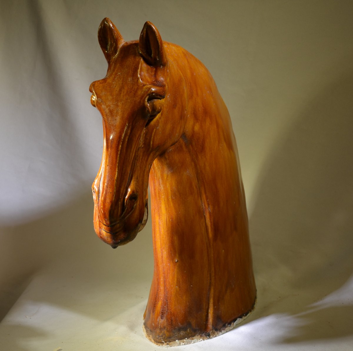Glazed Terracotta Horse Head. Tang Style Copy. 1960s.-photo-3