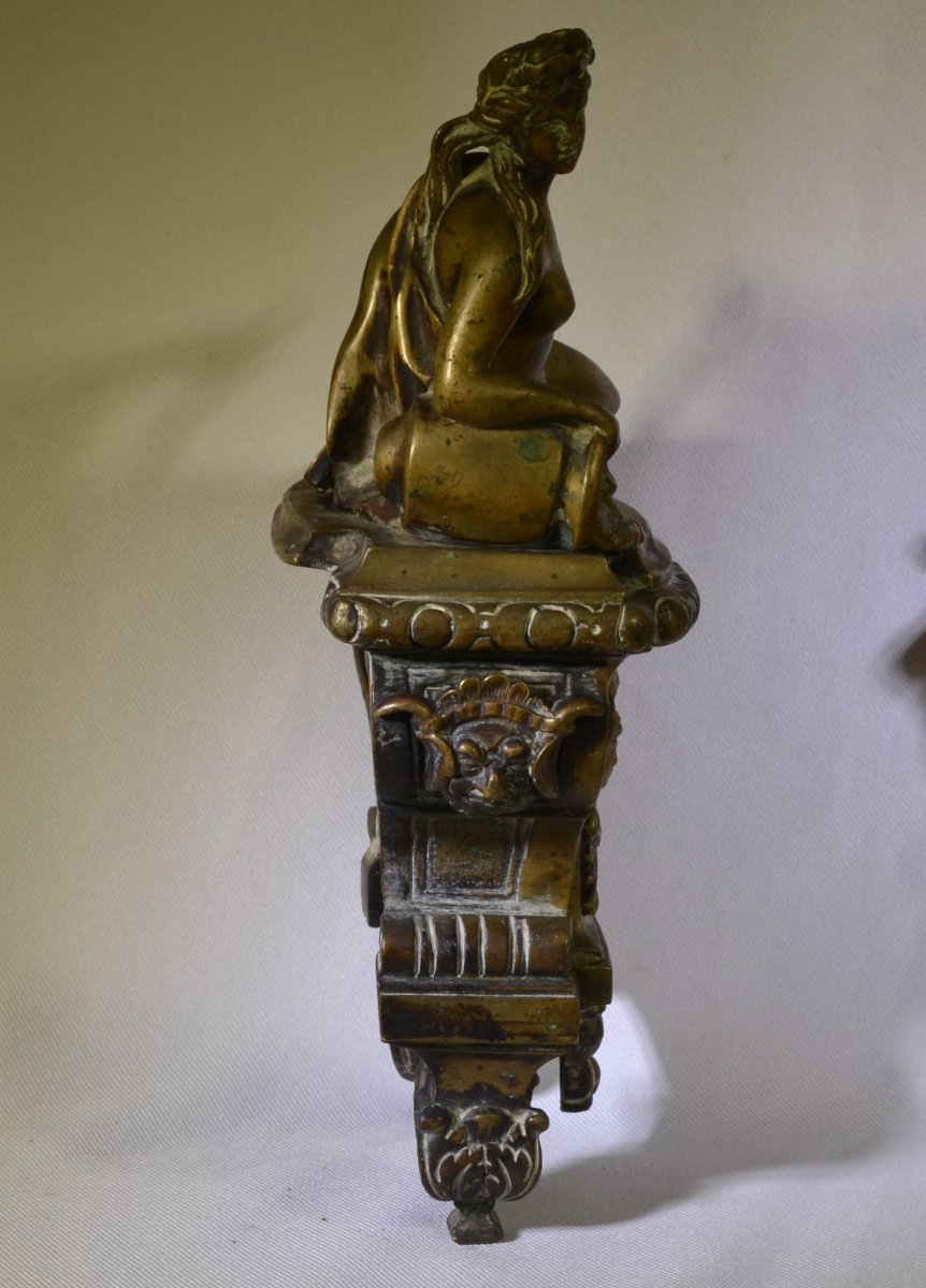 Pair Of Bronze Andirons. Rivers And Streams. Louis XIV Period. -photo-2