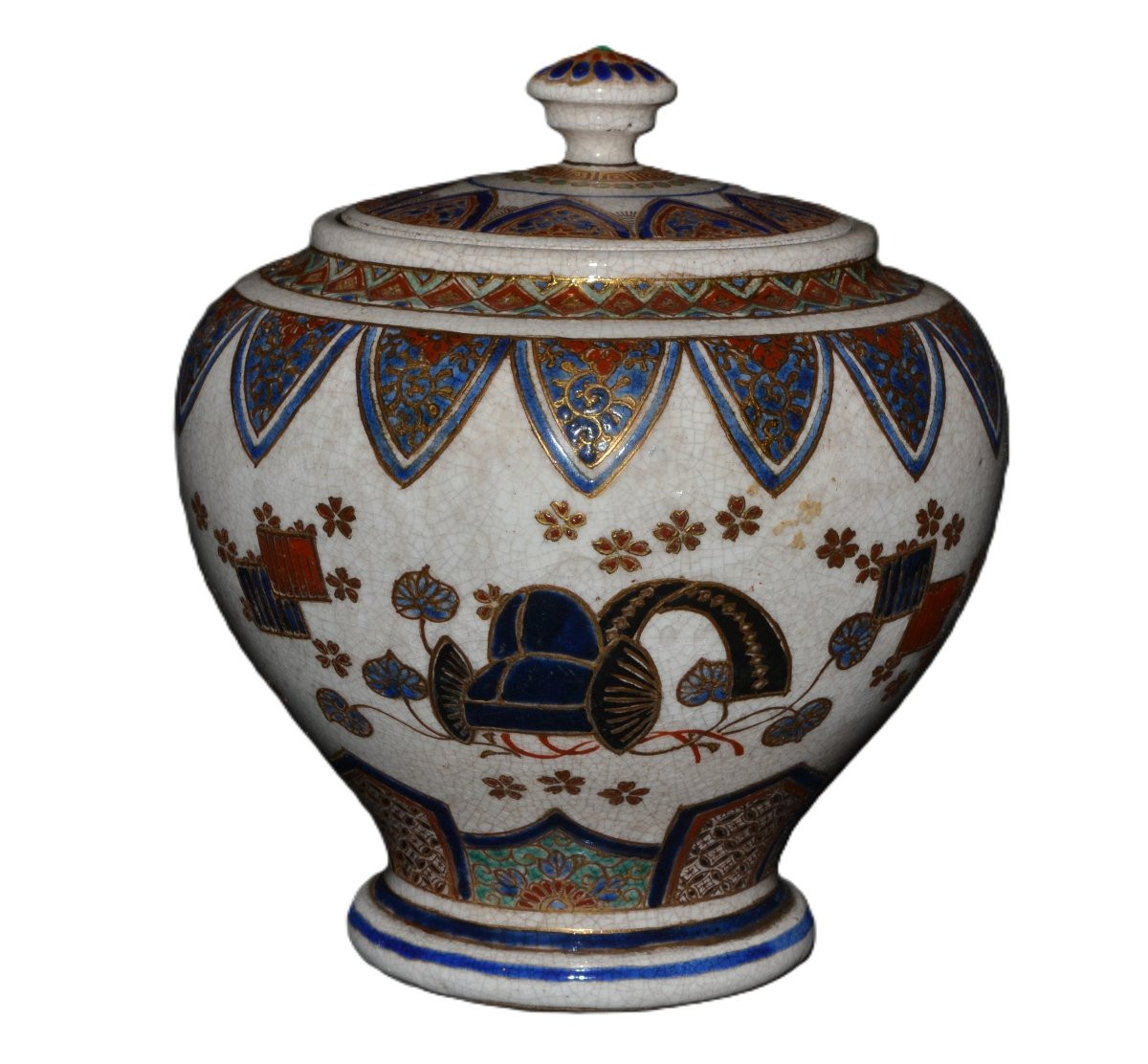 Vase couvert en faïence de Satsuma. Japon période Meiji. Signé.-photo-4