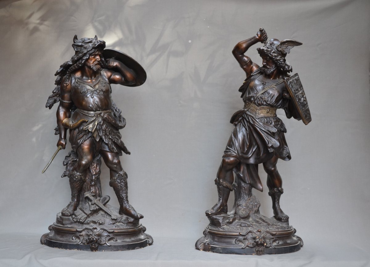 Ceramic Barbarian Warriors Imitating Bronze. By Létu & Mauger. 19th Century. -photo-2