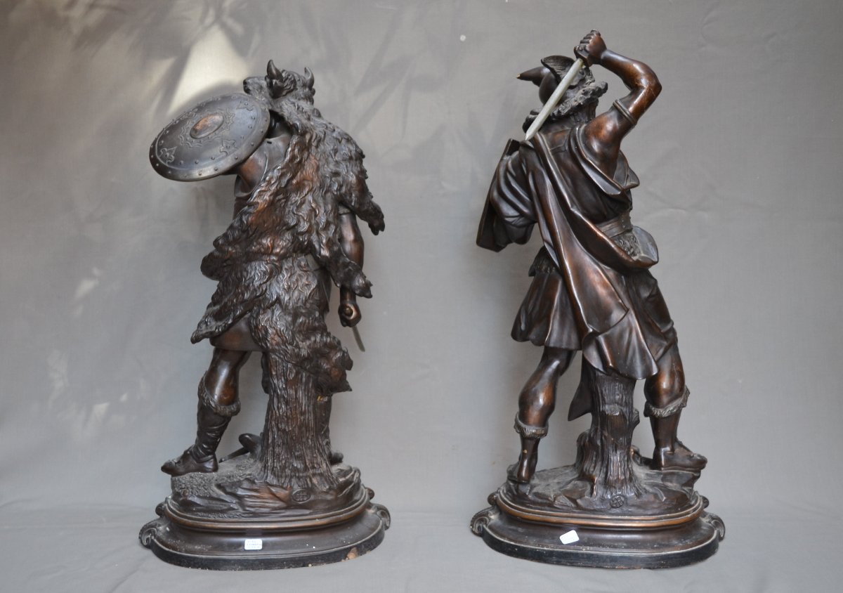 Ceramic Barbarian Warriors Imitating Bronze. By Létu & Mauger. 19th Century. -photo-1