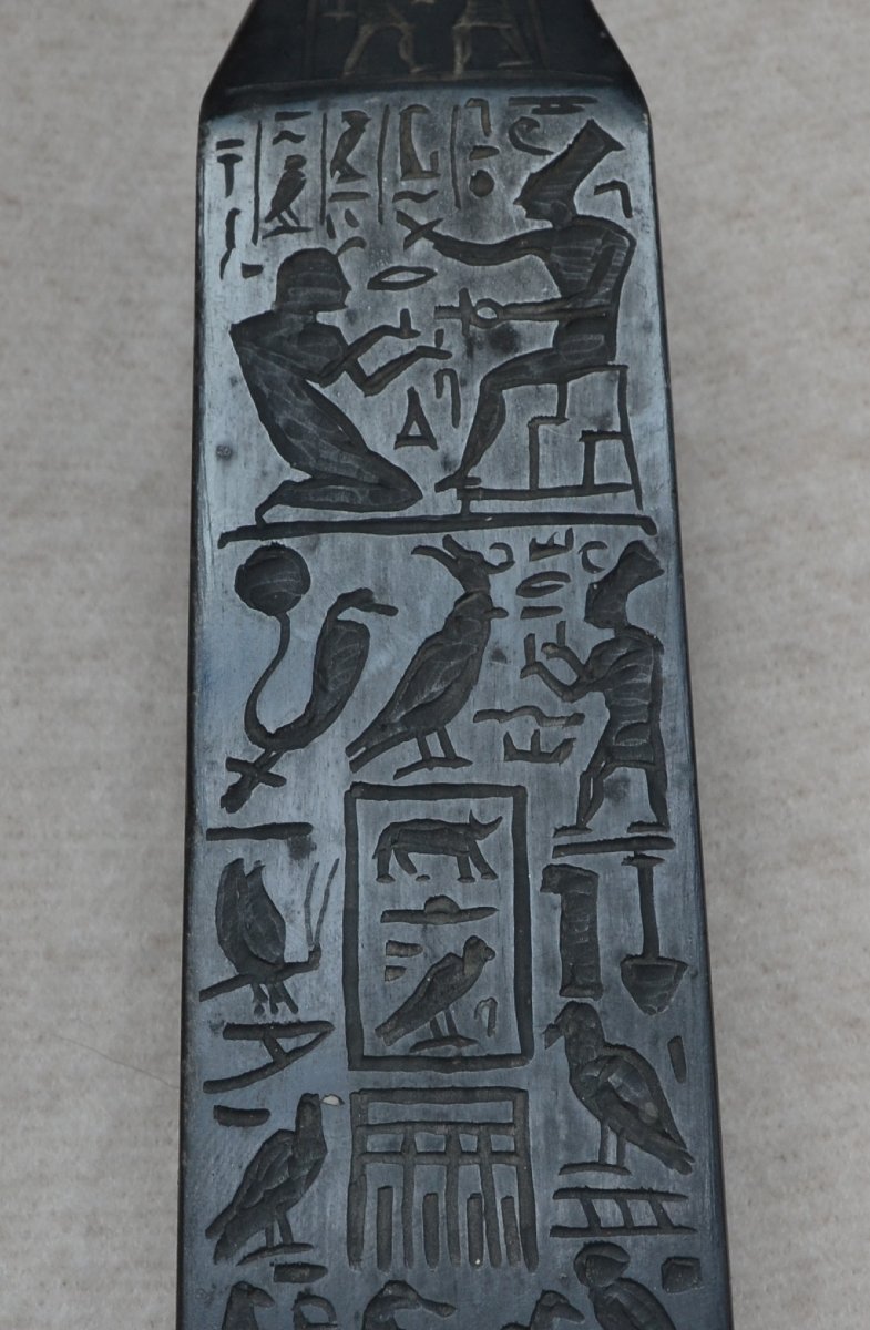Carved Black Stone Obelisk. Engraved Text In Latin. Europe 19th Century Or Earlier.-photo-2