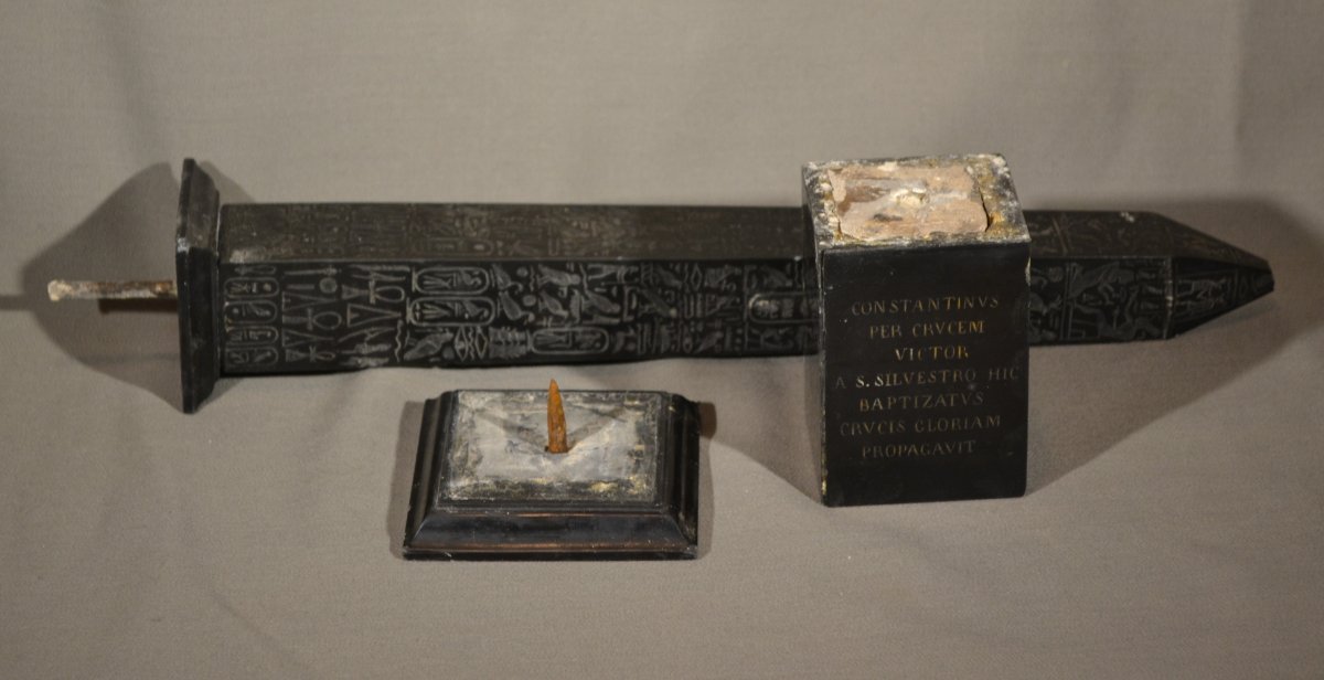Carved Black Stone Obelisk. Engraved Text In Latin. Europe 19th Century Or Earlier.-photo-4