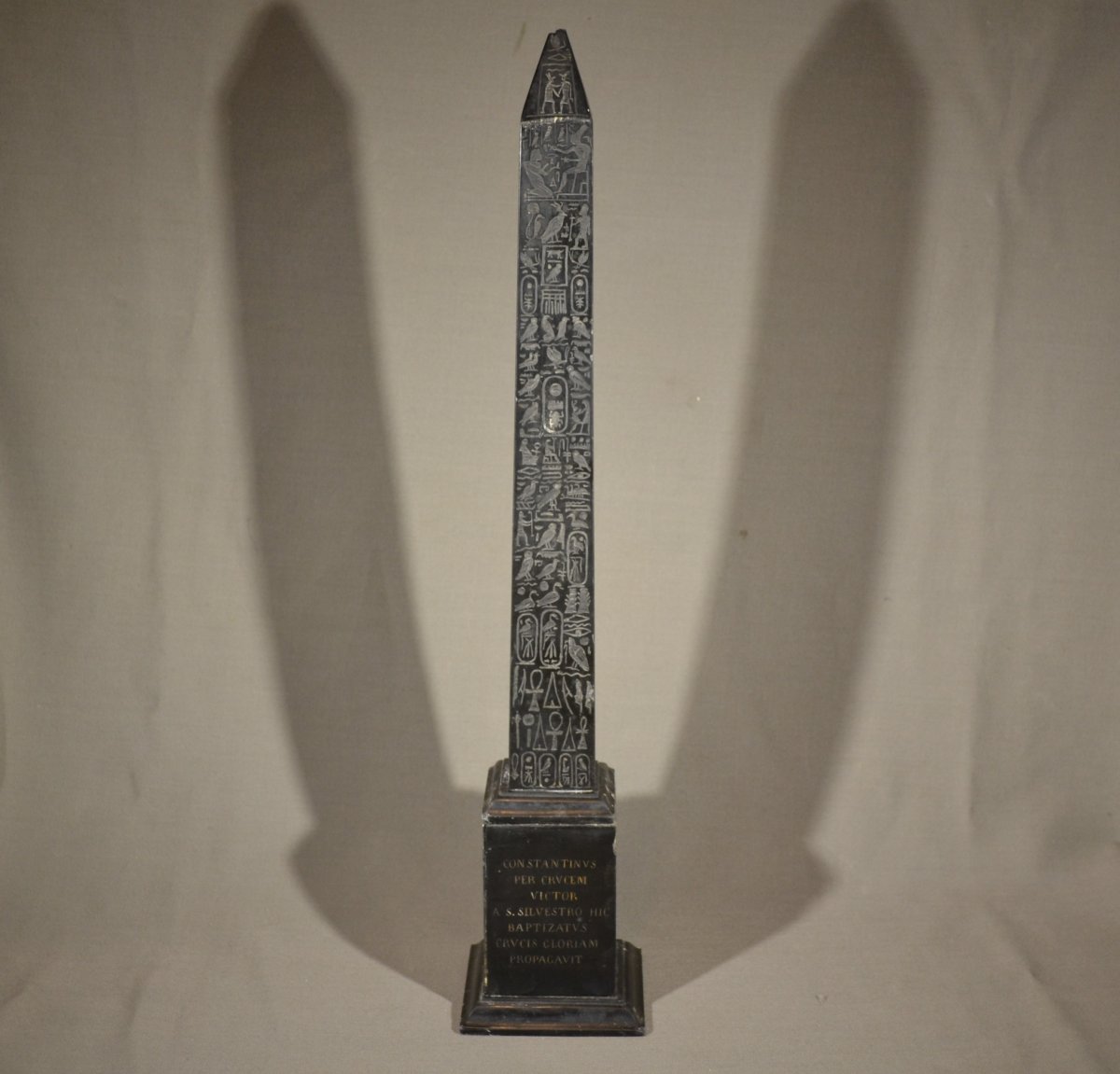 Carved Black Stone Obelisk. Engraved Text In Latin. Europe 19th Century Or Earlier.-photo-7