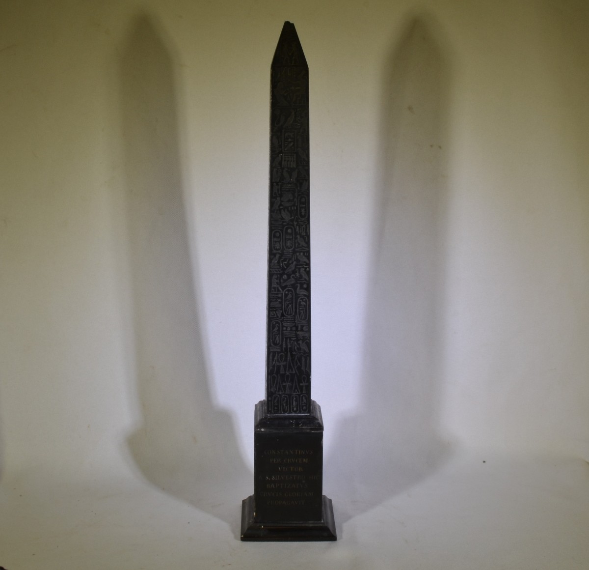 Carved Black Stone Obelisk. Engraved Text In Latin. Europe 19th Century Or Earlier.